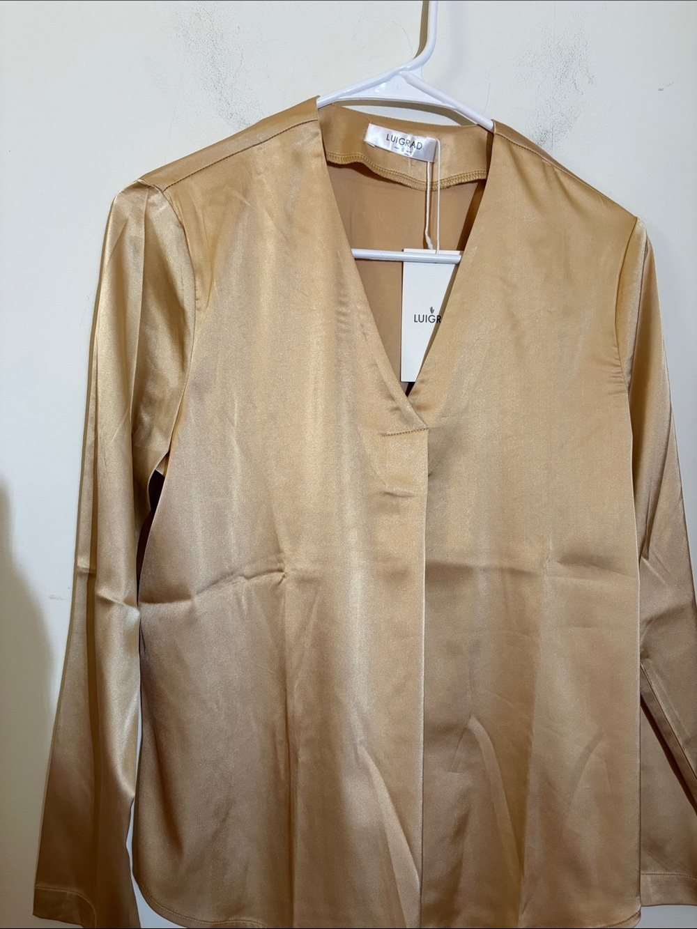Women's Satin V-Neck Blouse in Champagne